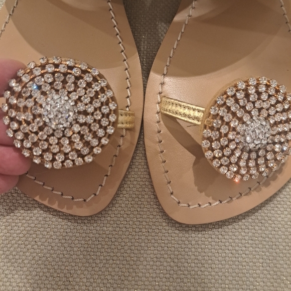COPY - Skemo Gold Flat Sandals With Rhinestone Toe Ring - Picture 3 of 9